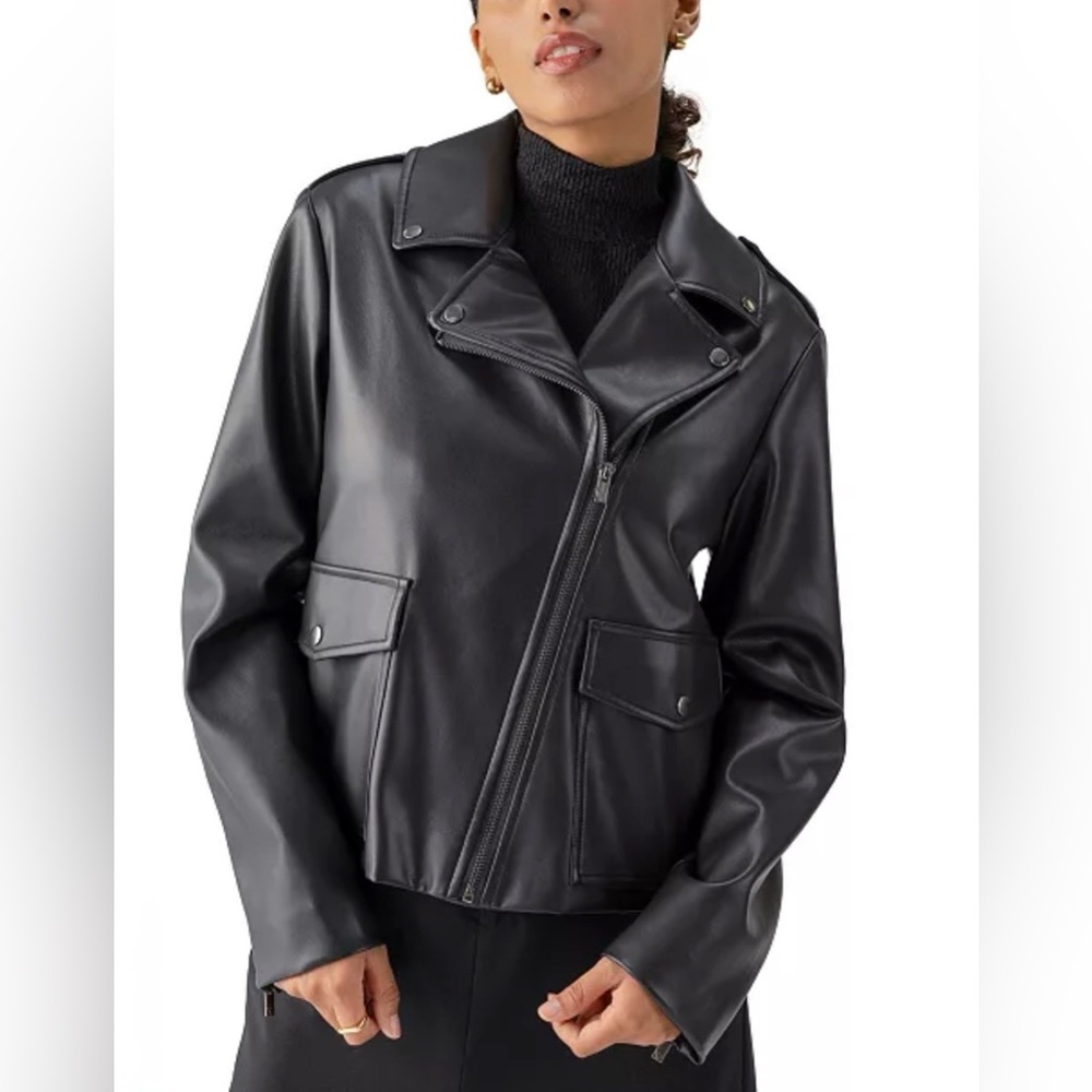 NWT Sanctuary Women's Ryder Faux-Leather Black Moto Jacket XXL
